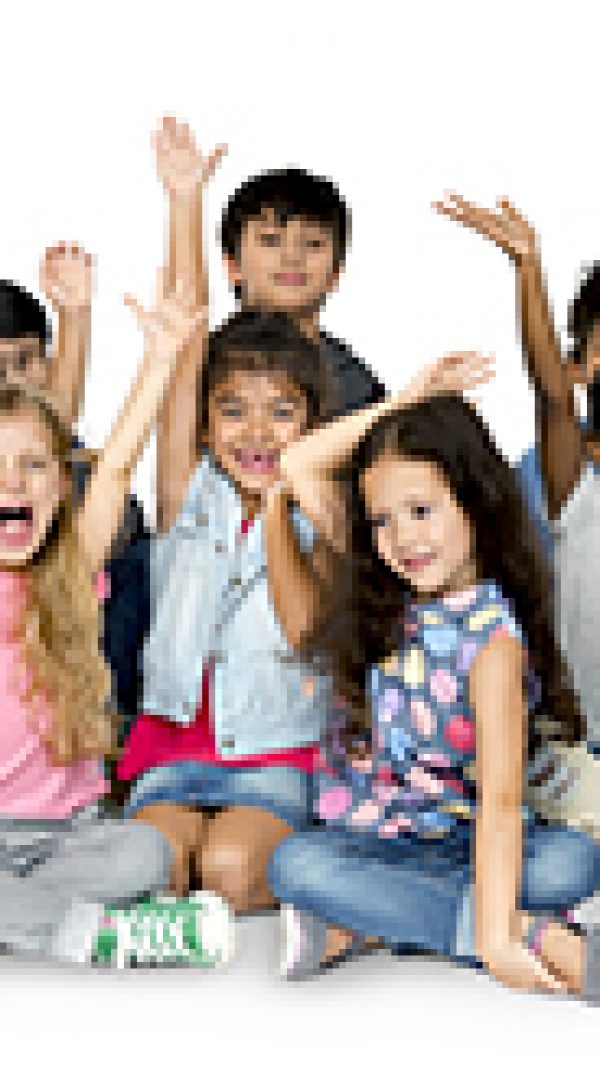 Cheerful children having a great time together with their hands